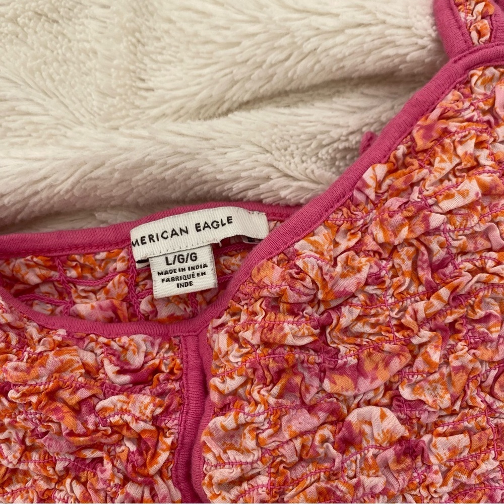 American Eagle smocked pink/orange open-front cami tank Sz L - Picture 4 of 4